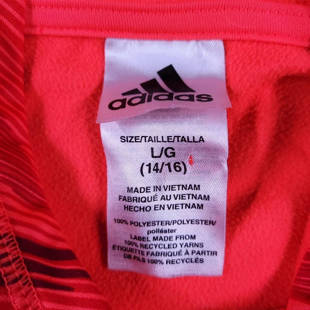Adidas Boys Red‎ Pink Wavy Graphic Fleece Hoodie Sweatshirt AA7214 Size L 14/16